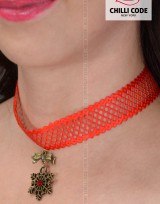 Krajkový vánoční náhrdelník - Red Flake